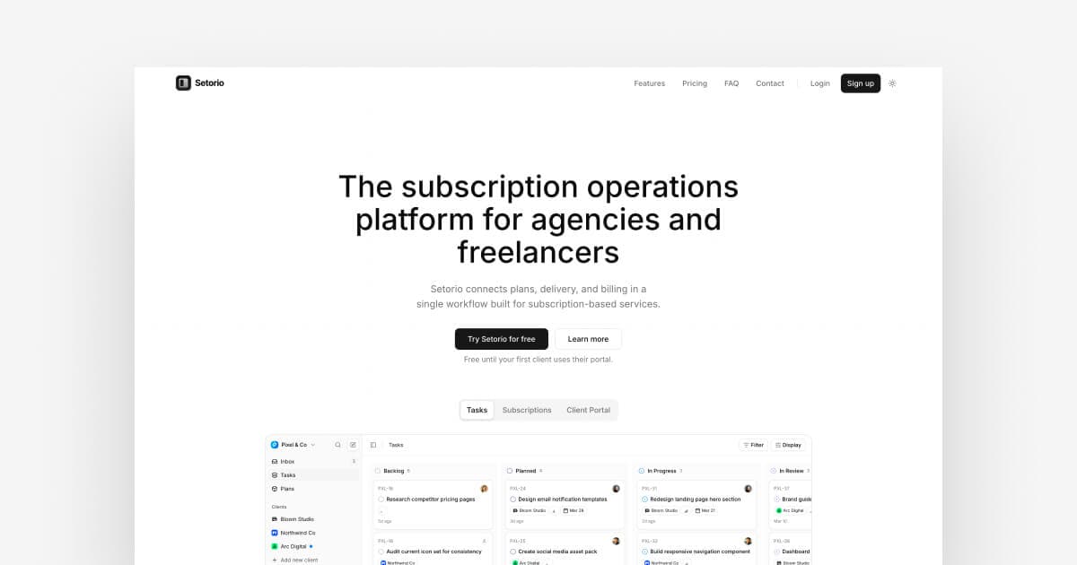 Setorio dashboard interface